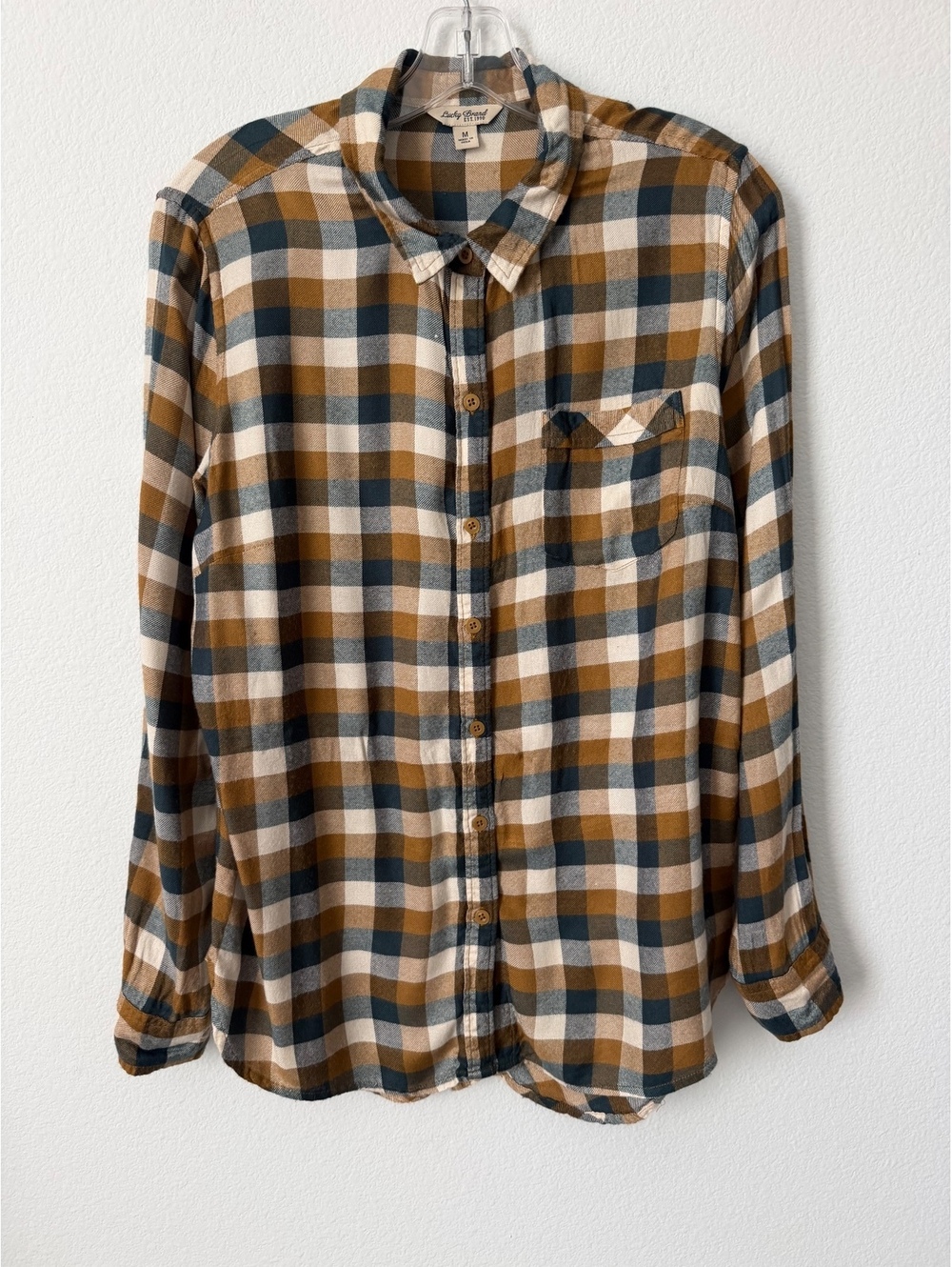 Lucky Brand Long Sleeve Button Up Split Back Multicolor Plaid Shirt Size M